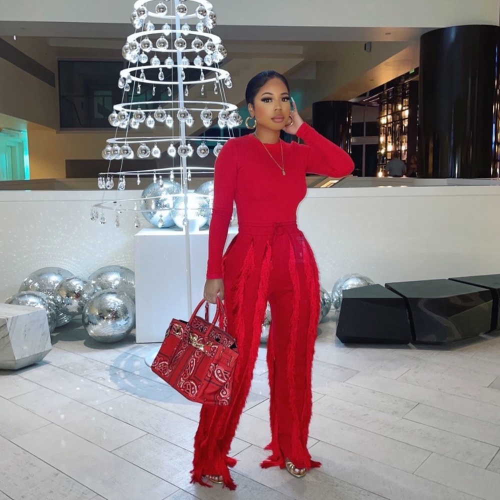 Mina Monroe Red Fringe Pants